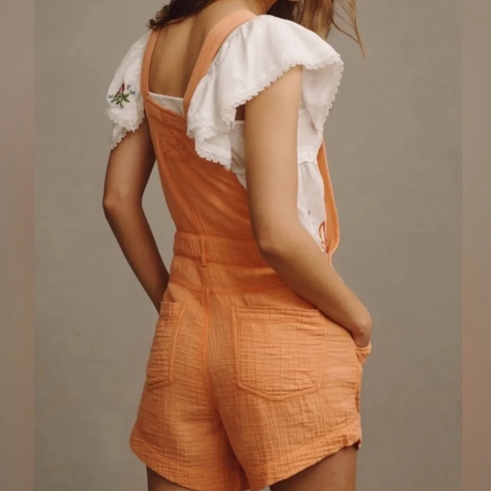 🟤NWT PILCRO by ANTHROPOLOGIE Gauze Overalls in Peach Sz 10 - Picture 4 of 5